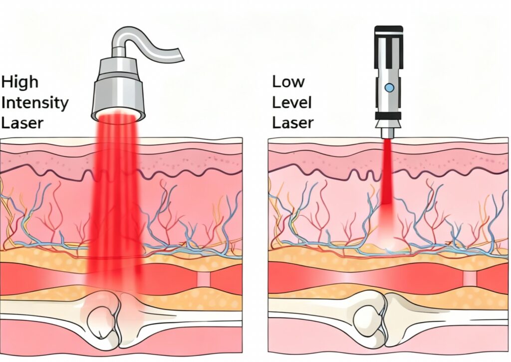 Diagrama do mecanismo de ação do laser de alta energia